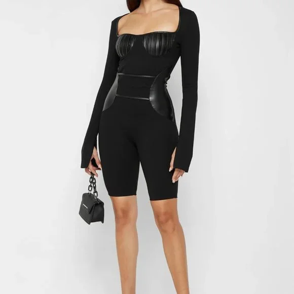 NWT Maniere De Voir Black Pleated Bandage Playsuit Romper Jumpsuit.SZ 4